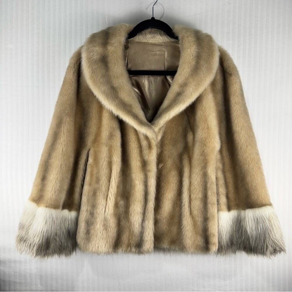 Sears Cream and Brown Teddy Jacket with Fur-Trim Cuffs